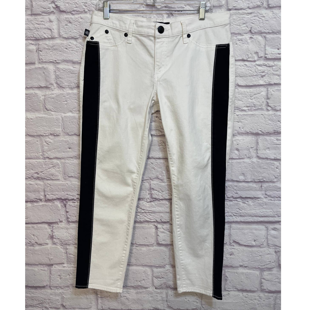 Rock & Republic Carnivale White Tuxedo Mid Rise Jeans size 12.